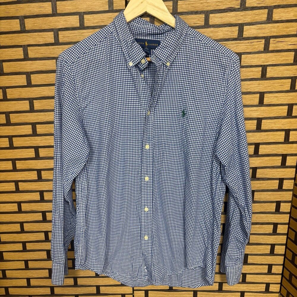 Ralph Lauren Blue And White Checkered Button Down Shirt Boys Size XL